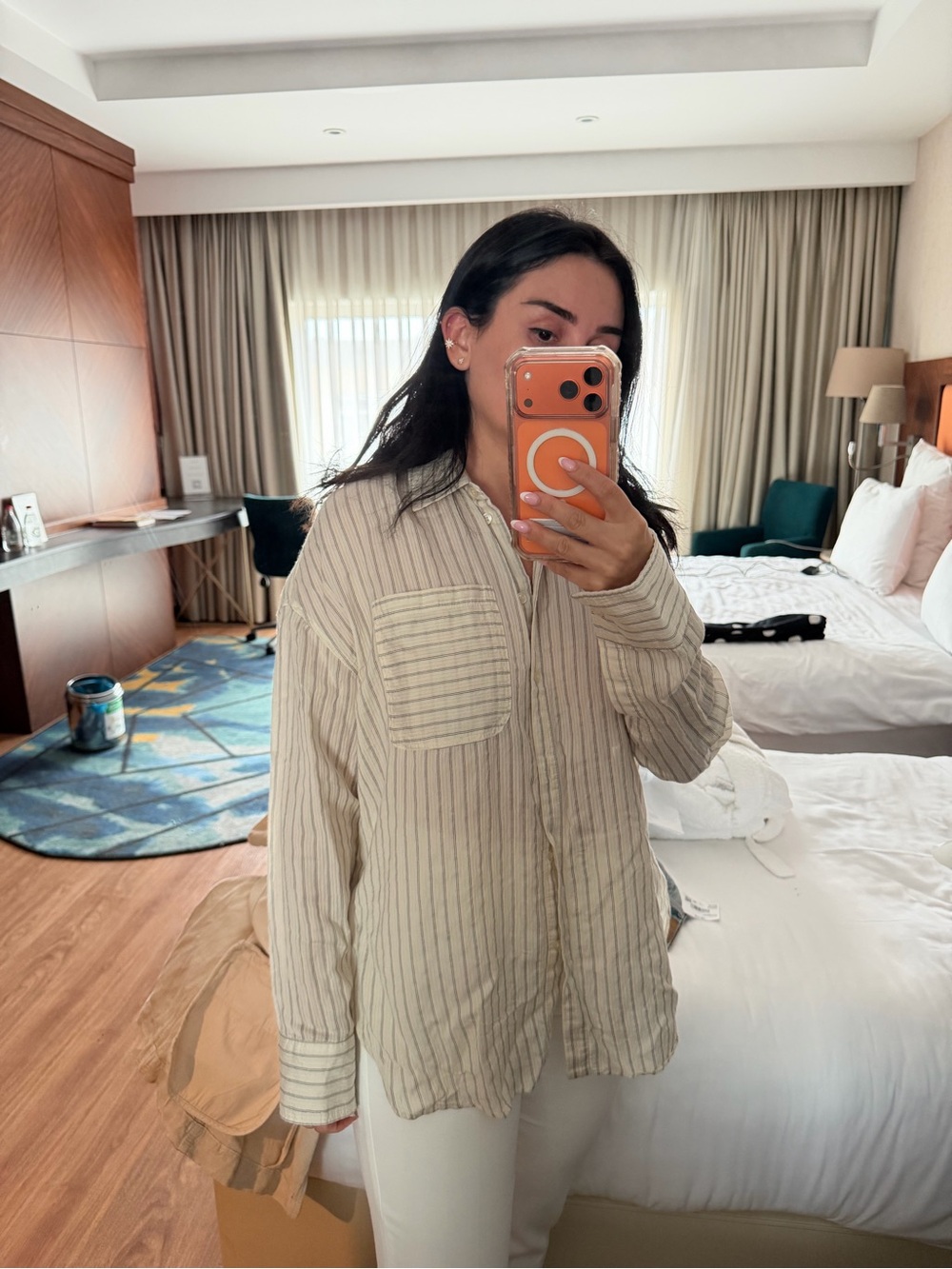 Zara Cream Striped Button-Up Blouse